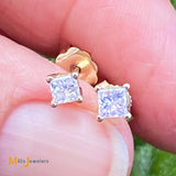 14K Yellow Gold 0.50ctw Princess Cut Natural Diamond Earrings