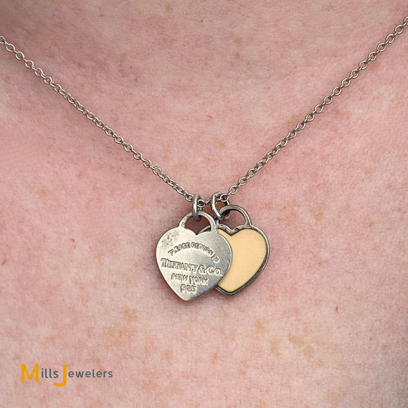 Tiffany & Co. 925 Return to Tiffany Mini Double Heart Tag Pendant Chain Necklace