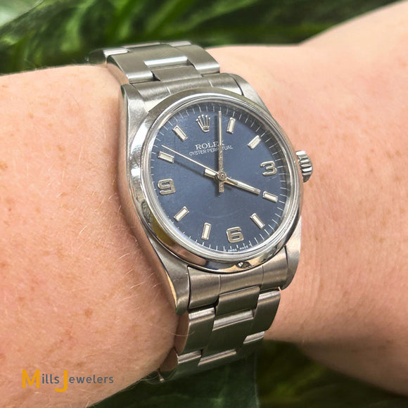 ROLEX 67480 31mm Stainless Steel Blue Dial Oyster Perpetual Watch