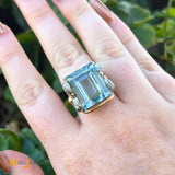 Vintage 18K Two-Tone Rose & White Gold 16.37ct Aquamarine Diamond Cocktail Ring Size 7