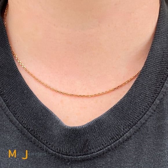 18K Rose Gold Cable Chain Link Necklace 16 Inch