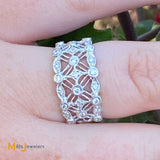 18K White Gold 0.27ctw Diamond Filigree Web Band Ring Size 6.5