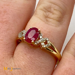 14K Yellow Gold 0.79ct Ruby 0.24cts Diamond Ring Size 7