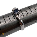 14K White Gold 0.28ct Blue Sapphire 0.18cts Diamond Band Ring Size 6.75