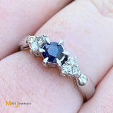 14K White Gold 0.28ct Blue Sapphire 0.18cts Diamond Band Ring Size 6.75