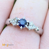 14K White Gold 0.28ct Blue Sapphire 0.18cts Diamond Band Ring Size 6.75