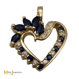 14K Yellow Gold 1.17cts Blue Sapphire 0.15cts Diamond Heart Slide Pendant