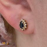 14K Yellow Gold 0.50cts Blue Sapphire 0.24cts Diamond Stud Earrings