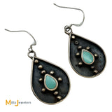 Large Turquoise Shadowbox Teardrop Sterling Silver 925 Dangle Earrings