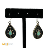 Large Turquoise Shadowbox Teardrop Sterling Silver 925 Dangle Earrings