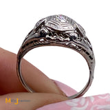 18K White Gold Filigree 0.27ctw Diamond Ring Size 6.5