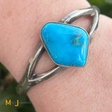 Sterling Silver 925 Blue Turquoise Split Shank Cuff Bracelet