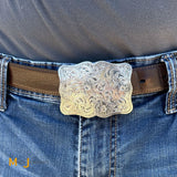 Vintage Hand Engraved SSS Sterling Silver 925 Large Belt Buckle