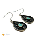 Large Turquoise Shadowbox Teardrop Sterling Silver 925 Dangle Earrings