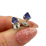 14K White Gold 0.88ctw Trilliant Cut Tanzanite Stud Earrings