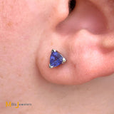 14K White Gold 0.88ctw Trilliant Cut Tanzanite Stud Earrings