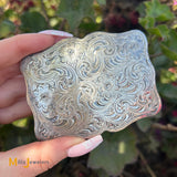 Vintage Hand Engraved SSS Sterling Silver 925 Large Belt Buckle