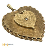 Vintage 14k Yellow Gold Diamond Large Heart Locket Pendant