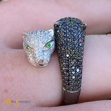 18K White Gold 1.71ctw Diamond/Gemstone Leopard Bypass Ring Size 7