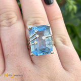 Vintage KIMBERLY 14K White Gold 17.74ct Blue Topaz 0.6ctw Diamond Ring Size 6