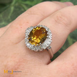 14K White Gold 4.23ct Citrine 0.30ctw Diamond Cocktail Ring Size 7.5