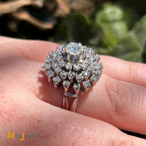 Vintage 14K White Gold 1.80ctw Round Brilliant Diamond Cluster Cocktail Ring Size 6.75