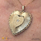 Vintage 14k Yellow Gold Diamond Large Heart Locket Pendant