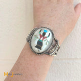 Vintage Zuni Inlaid Kachina Doll Sterling Silver 925 Cuff Bracelet