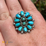 Sterling Silver 925 Petit Point Turquoise Ring Size 7.5