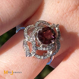 14K White Gold 0.90ct Red Tourmaline 0.36cts Diamond Cocktail Ring Size 6.5